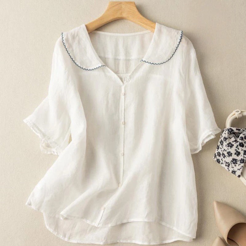 Isaline Scallop Linen Blouse