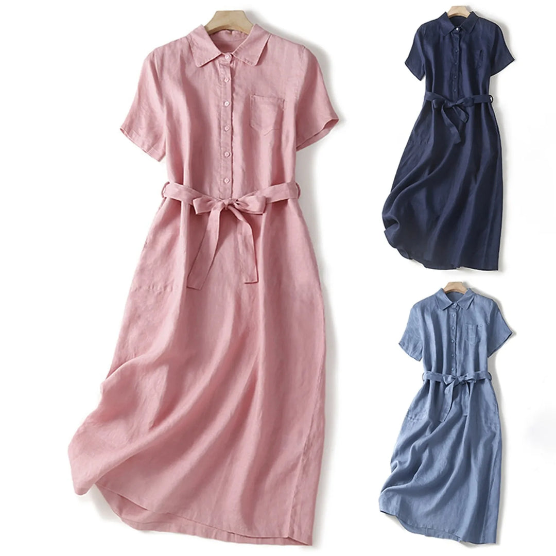 Leona Belted Linen Dress