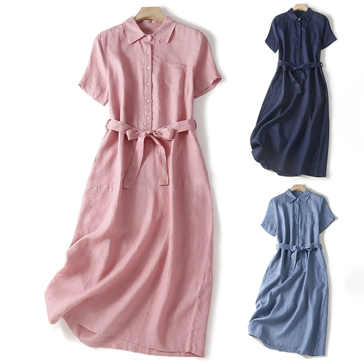 Leona Belted Linen Dress